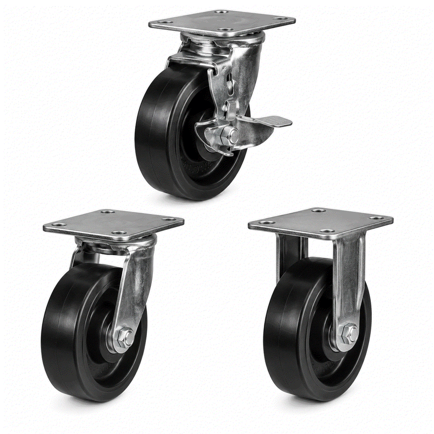 Heavy Duty Castors - 100-200mm Rubber/Cast Iron Wheel - 220-450KG Load