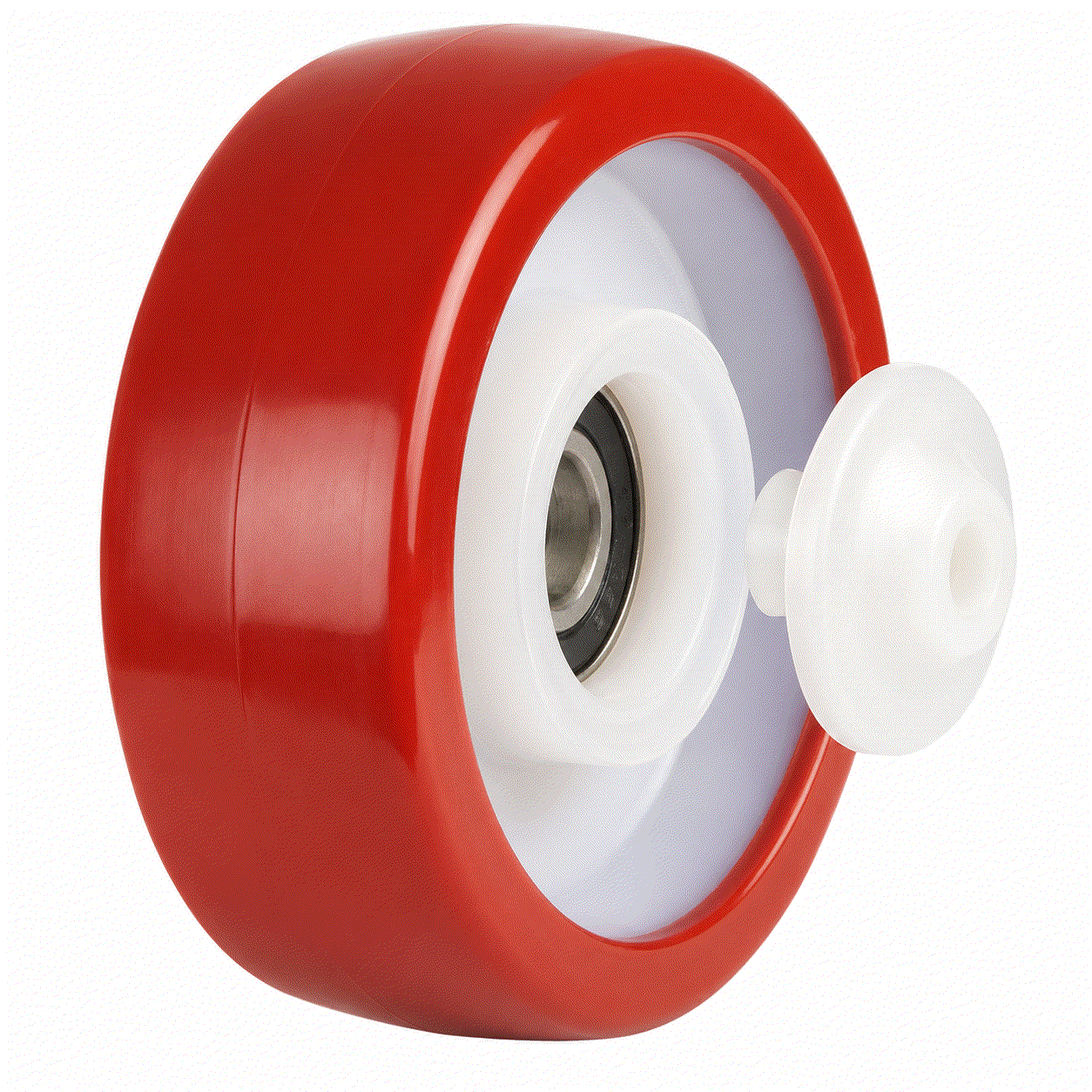 Polyurethane on Nylon castor wheel with splash guard, 100mm diameter, heavy-duty 200kg load capacity, durable and moisture-resistant for industrial and hygienic environments