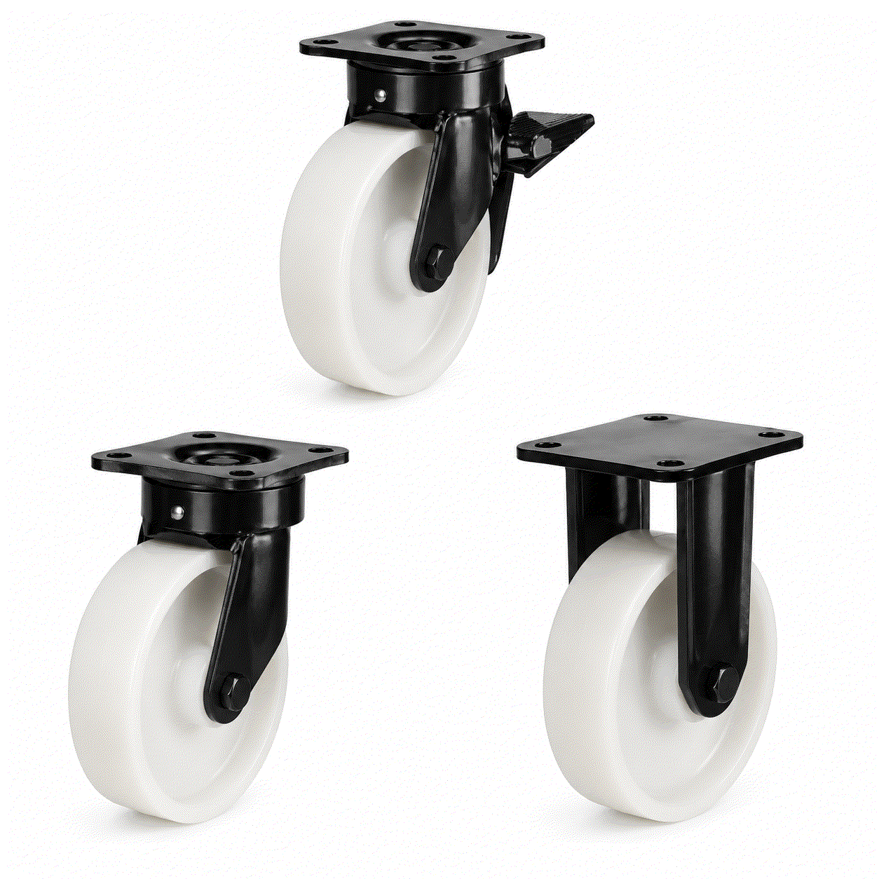 Heavy duty castors with nylon wheels, 125-250mm diameter, supporting 750-1200kg load for industrial use
