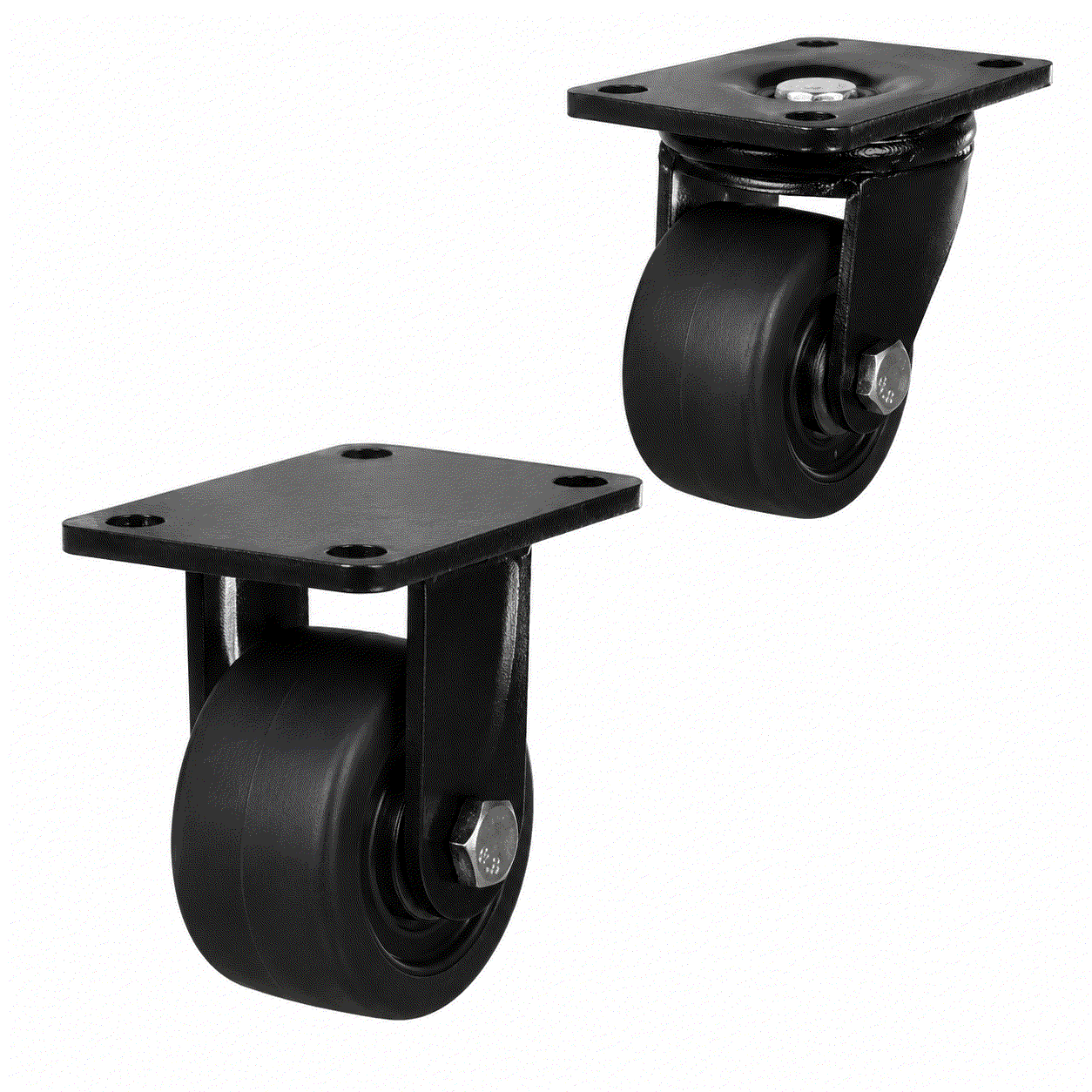 Heavy Duty Low Level Castors with 75mm nylon wheel supporting 400kg load for industrial use