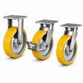 Heavy duty castors with 300-400mm polyurethane tires and cast iron wheels for 2500-4500kg industrial load capacity