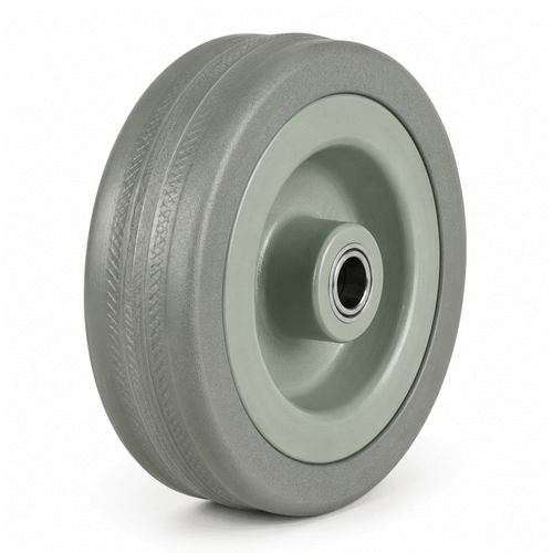 Grey non-marking rubber castor wheels in various sizes for smooth, quiet operation and floor protection