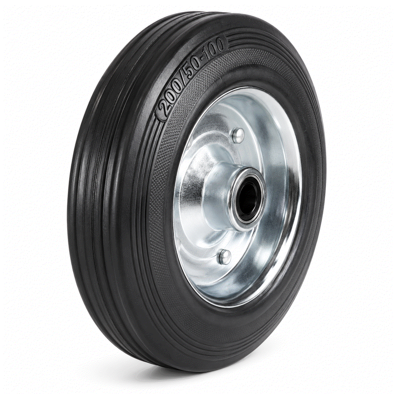 Black rubber on steel castor wheels in various sizes for industrial and commercial load handling