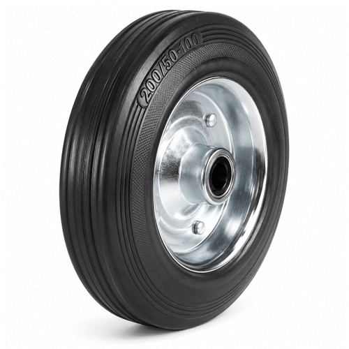 Black rubber on steel castor wheels in various sizes for industrial and commercial load handling
