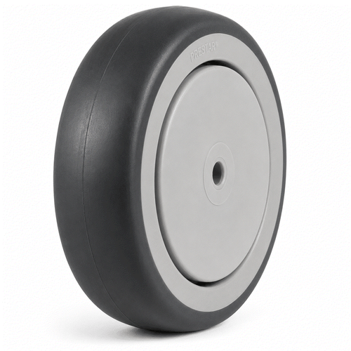 Grey non-marking rubber on plastic wheels for smooth, quiet movement and floor protection, available in 100-150mm sizes with 90-120kg load capacity