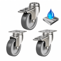 Stainless steel castors with non-marking grey rubber wheels, 50-75mm size, corrosion-resistant and load capacity 40-50kg