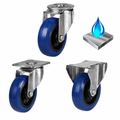 Stainless steel castors with blue elastic rubber wheels for high load capacity and smooth, corrosion-resistant performance