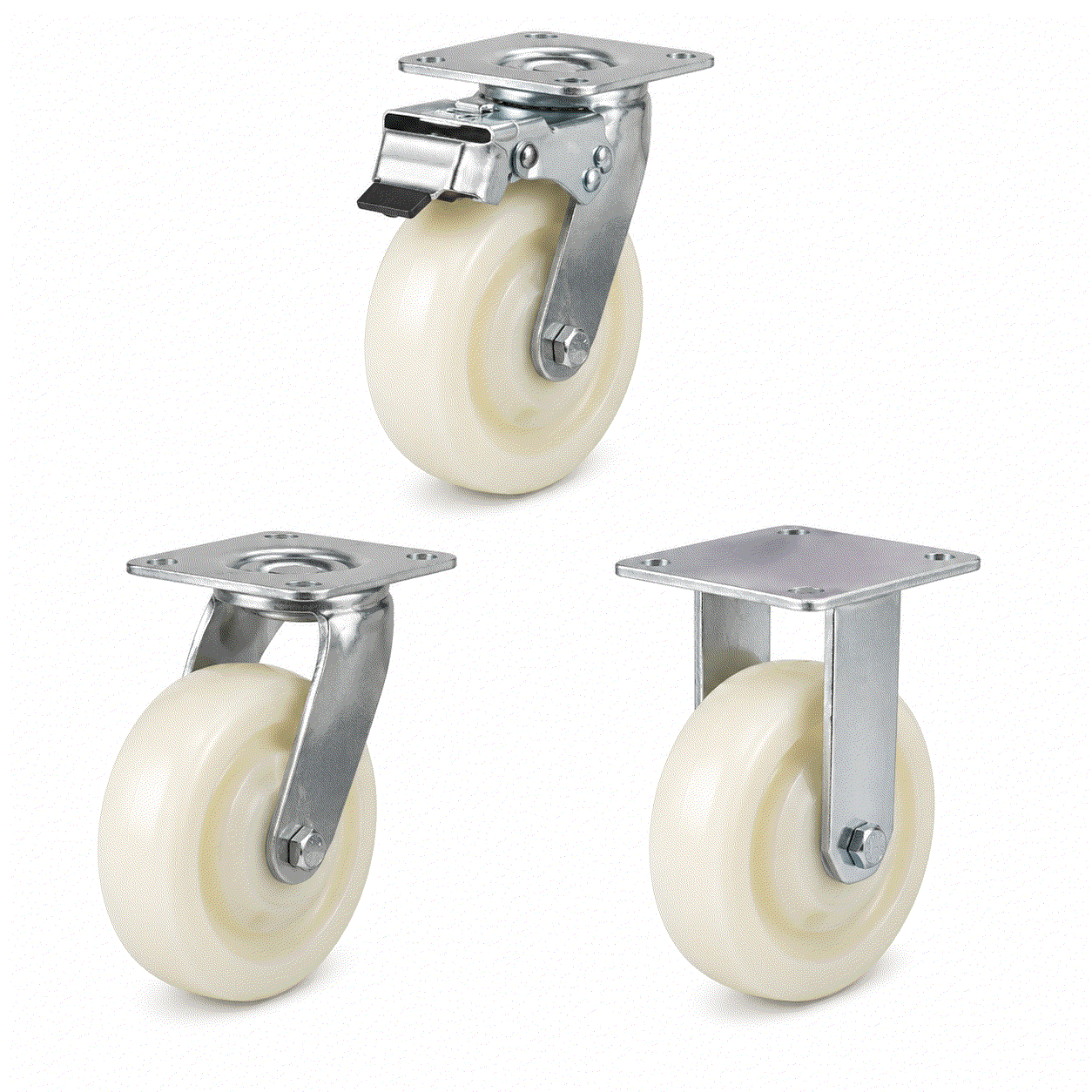 Heavy Duty Castors with 100-200mm nylon wheels and 270-400kg load capacity for industrial use