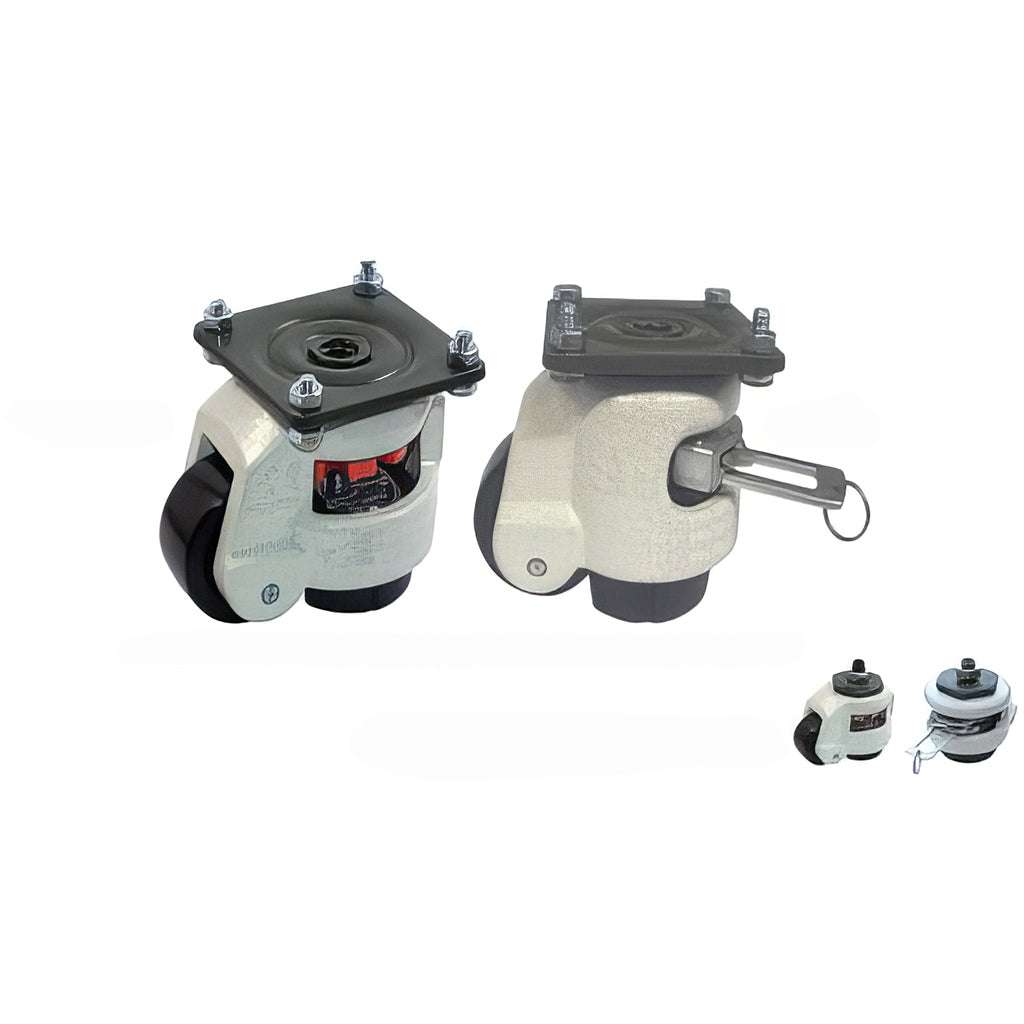 Footmaster Castors plate mounted with levelling foot for heavy-duty industrial equipment stability and mobility