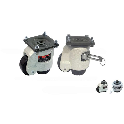 Footmaster Castors plate mounted with levelling foot for heavy-duty industrial equipment stability and mobility