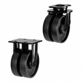 Heavy duty twin wheel castors with cast iron wheels supporting up to 1500kg load for industrial use