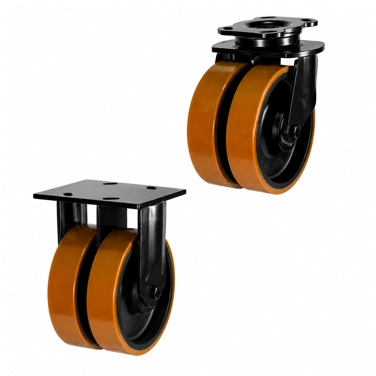 Heavy Duty Twin Wheel Castors with 150-200mm polyurethane and cast iron wheels for 1500kg load capacity
