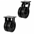Heavy duty twin wheel castors with 200-300mm cast iron wheels supporting 2500kg load for industrial use