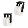 Heavy duty twin wheel castors with 200-300mm nylon wheels supporting up to 2500kg load for industrial use