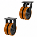 Heavy Duty Twin Wheel Castors with polyurethane tyres and cast iron centres for industrial heavy load applications
