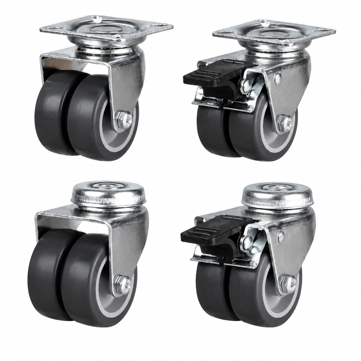50mm light duty non-marking twin wheel castors with 60kg load capacity for smooth, stable mobility and floor protection