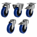 Medium duty castor with blue elastic tyre and nylon wheel, 80-200mm, 150-350kg load capacity, non-marking and durable for smooth floor protection.