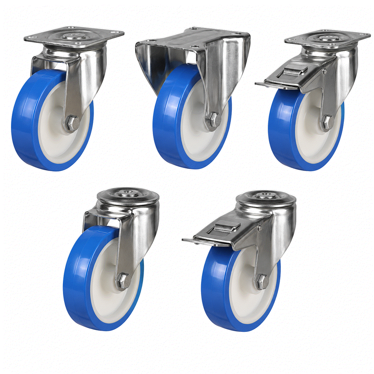 Medium duty castors with polyurethane on nylon wheels sized 80-200mm for heavy load handling up to 250kg
