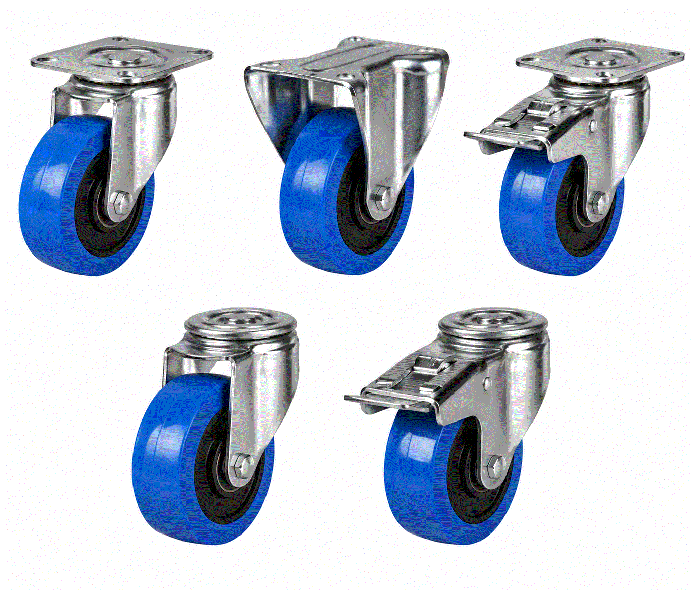 Medium duty castor with 100-125mm elastic polyurethane nylon wheel for 250-280kg load capacity, ideal for industrial and commercial use