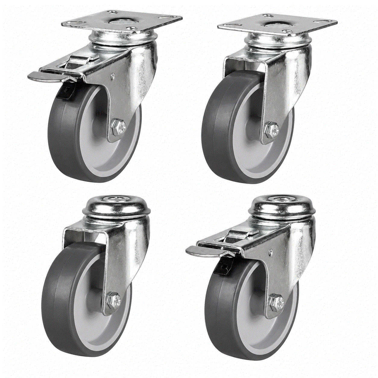 Light duty non-marking castors in various sizes 50-125mm with 40-90kg load capacity for smooth, floor-protecting mobility