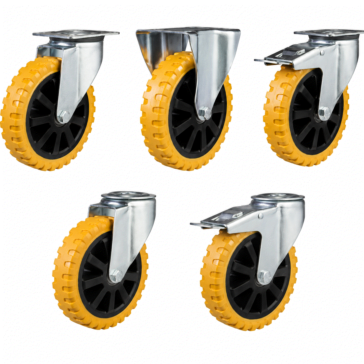 Medium Duty Castors with 150-200mm polyurethane on nylon wheels for 300-350kg load capacity