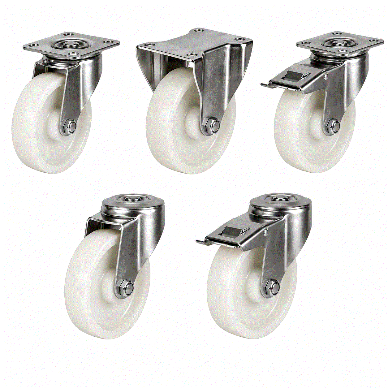 Medium Duty Castors with 80-125mm polypropylene wheels supporting 150-220kg load for industrial use
