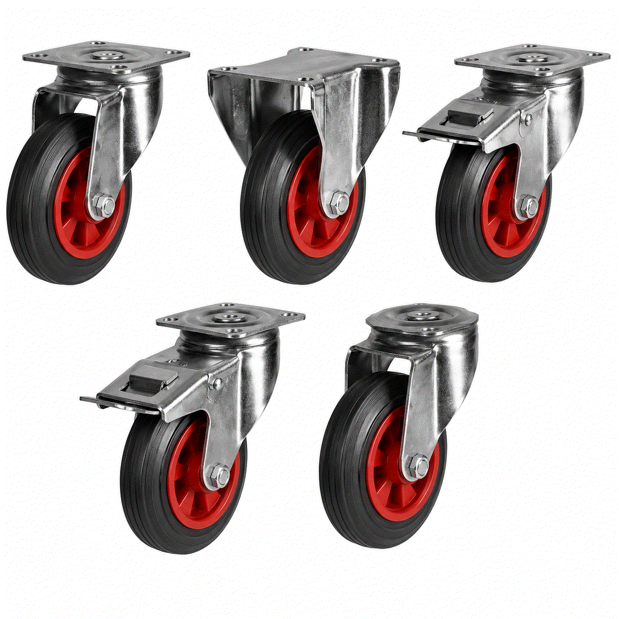 Medium Duty Castors with rubber tyre and polypropylene wheel for smooth, durable commercial and industrial use, load capacity 65-205kg