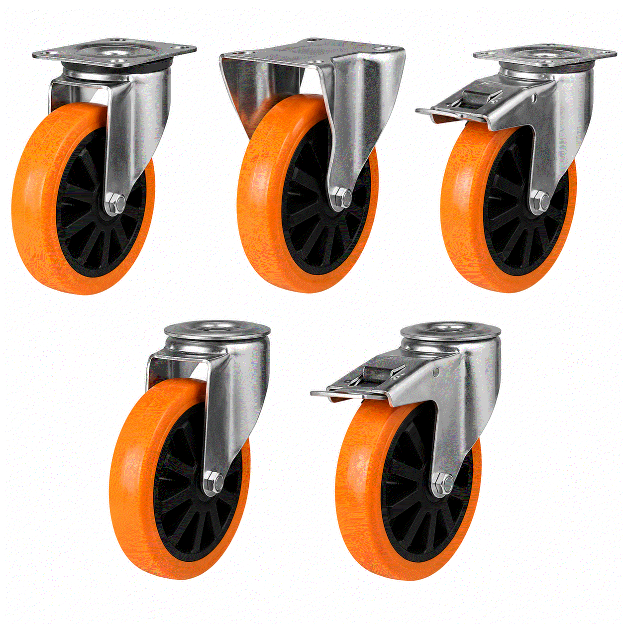 Medium duty castor wheel with 150-200mm polyurethane on nylon wheel, 350kg load capacity for industrial use
