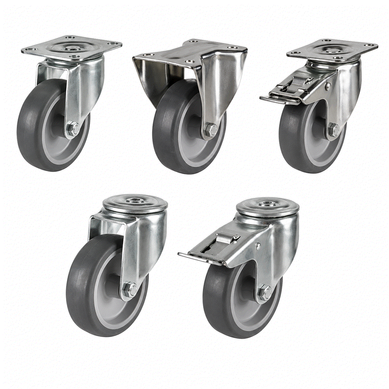 Medium duty non-marking tyre plastic wheel castors in 80-125mm sizes for 60-100kg load, smooth and quiet mobility with floor protection