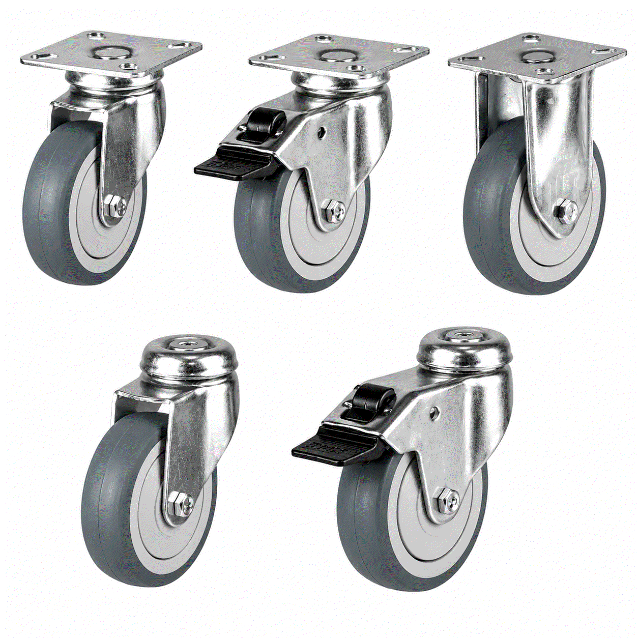 Light Duty Castors with non-marking plastic wheels for smooth, quiet movement and floor protection, available in 50-100mm sizes with 40-80kg load capacity