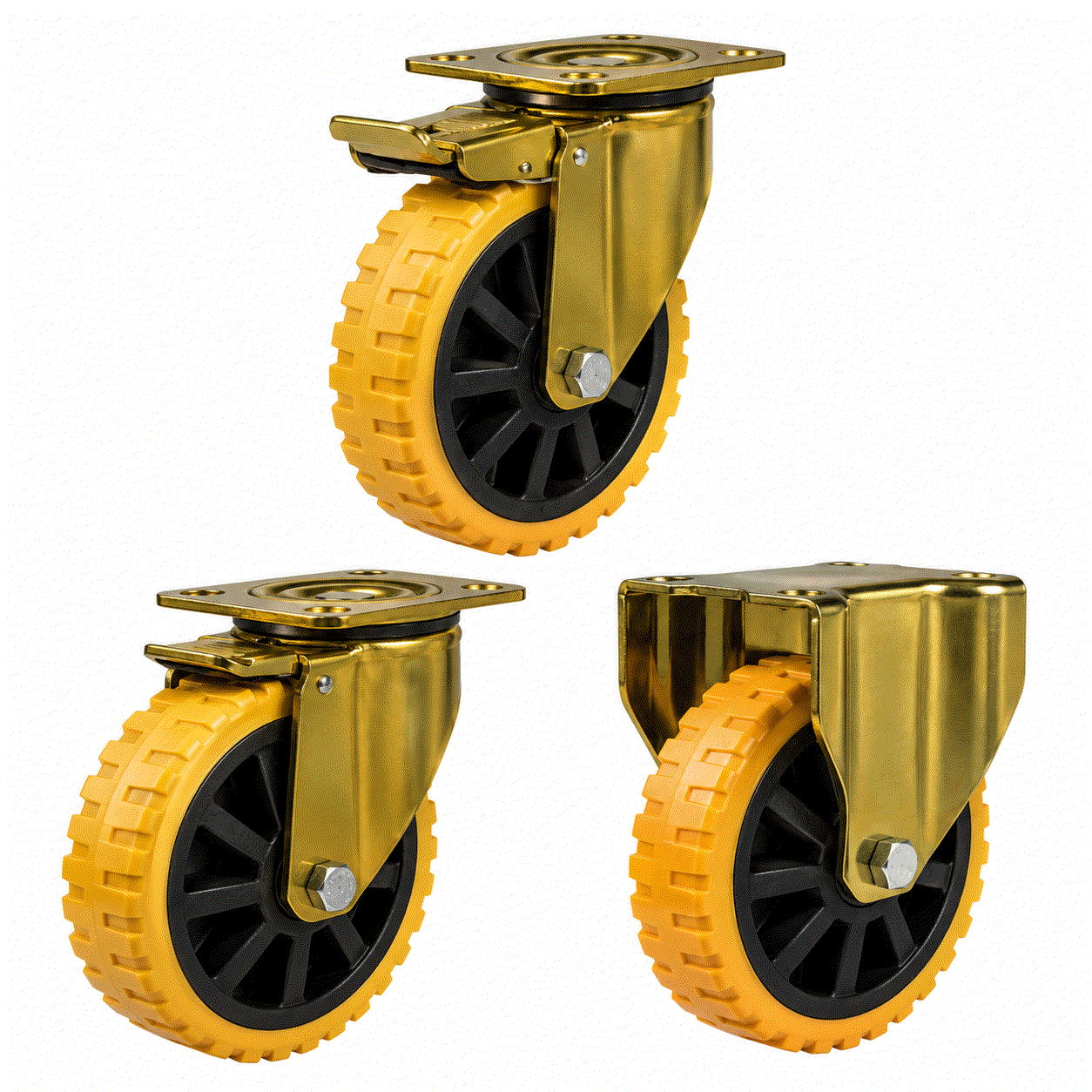 Heavy duty polyurethane on nylon castor wheel for industrial trolleys and equipment with 250-400kg load capacity