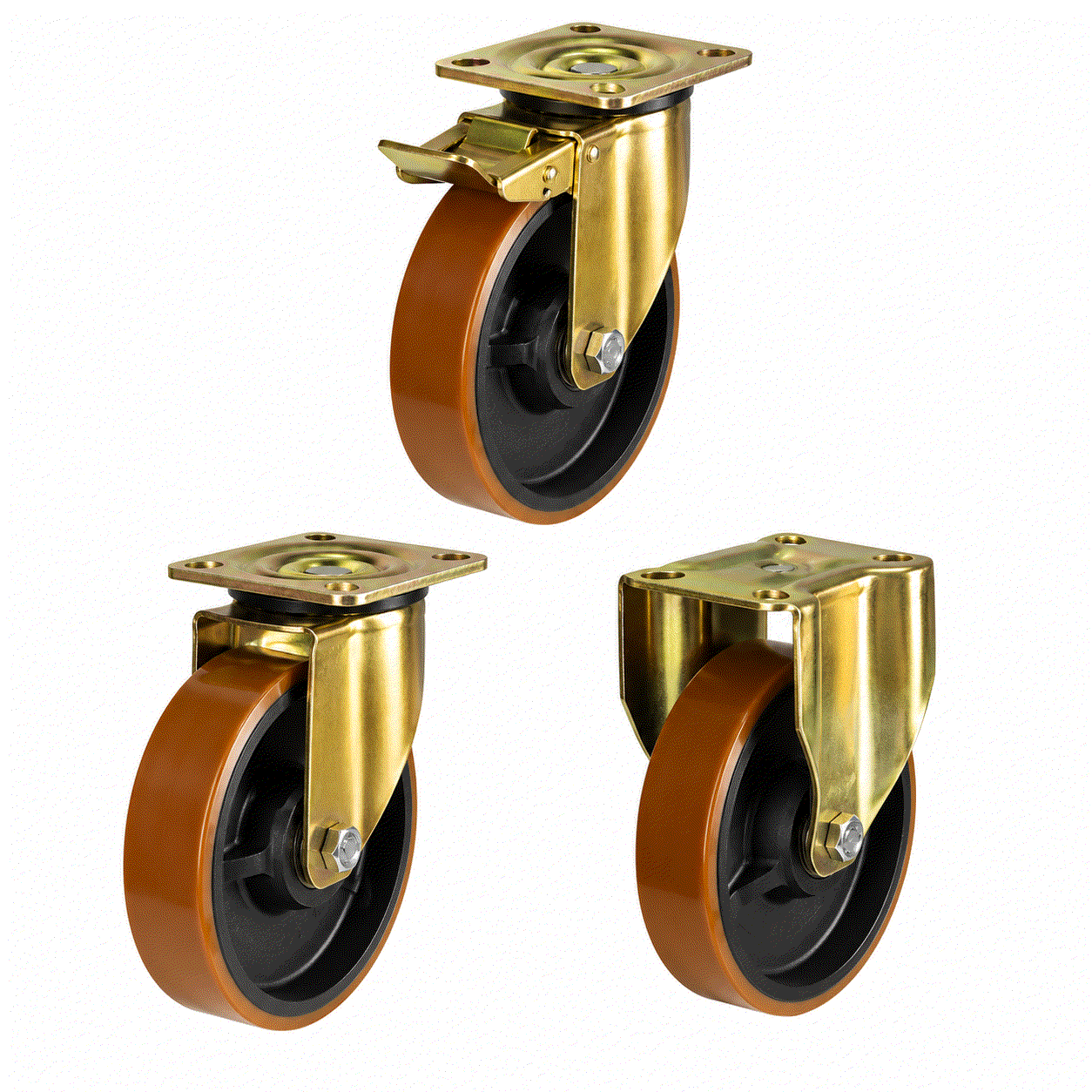Heavy duty castors with polyurethane nylon wheels in various sizes and high load capacity for industrial use