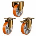 Heavy duty castors with 150-200mm polyurethane tyres on aluminium wheels for 550-800kg load capacity