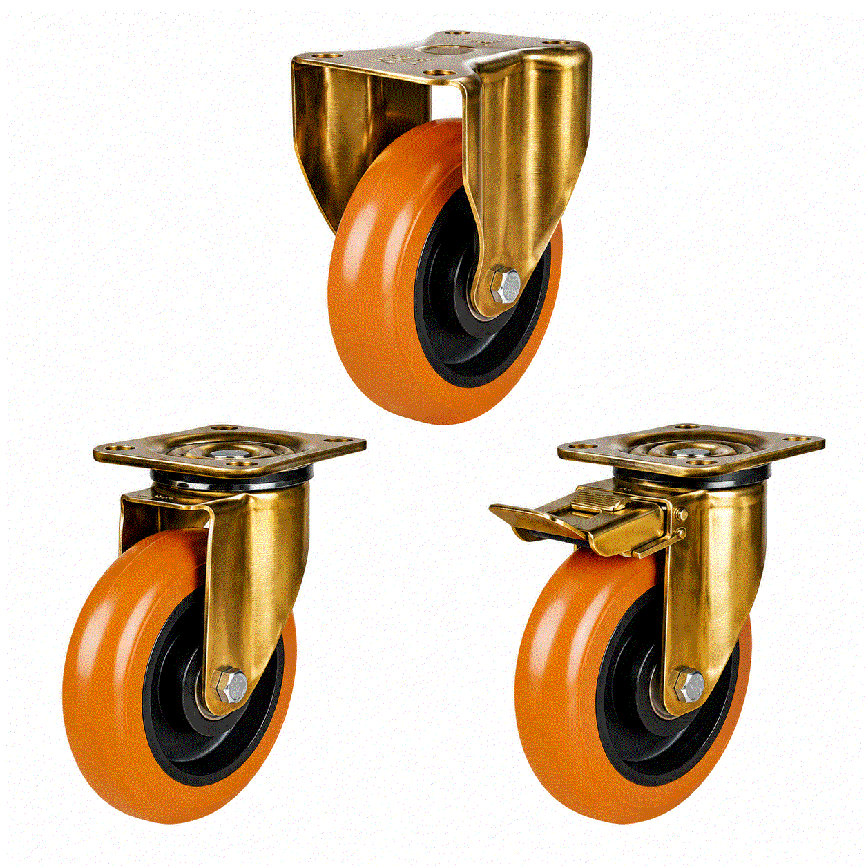 Heavy duty castors with round profile polyurethane tyres on cast iron wheels, 125-200mm size, 400-800kg load capacity for industrial use