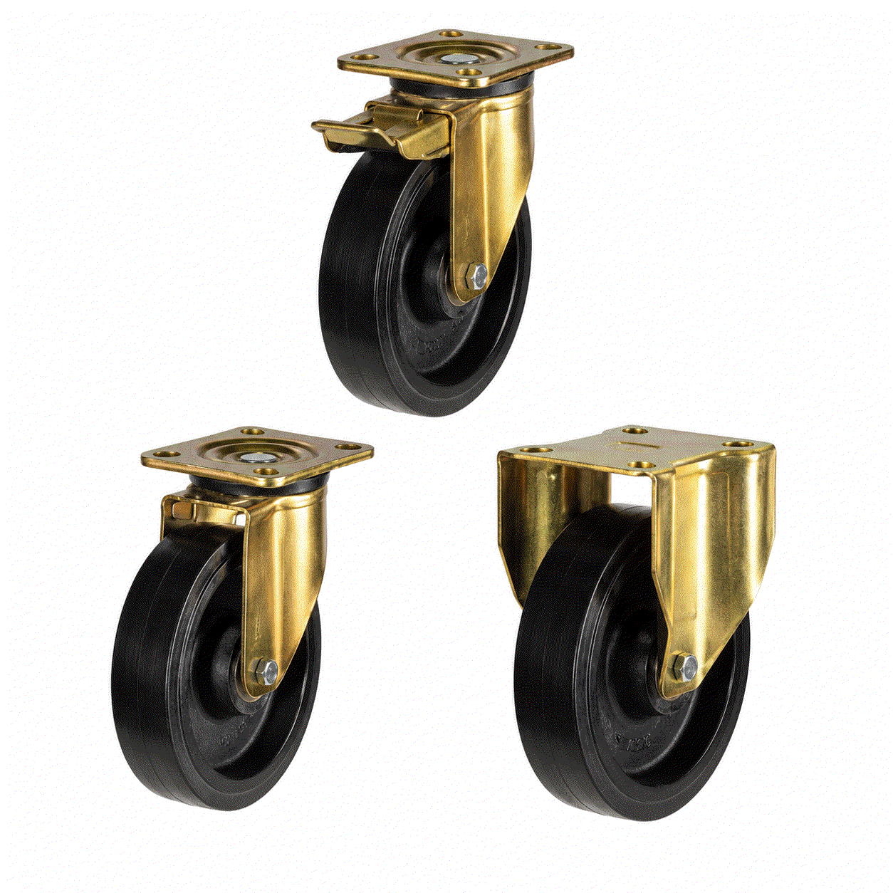 Heavy duty castors with elastic rubber tyres and cast iron wheels for industrial heavy load applications