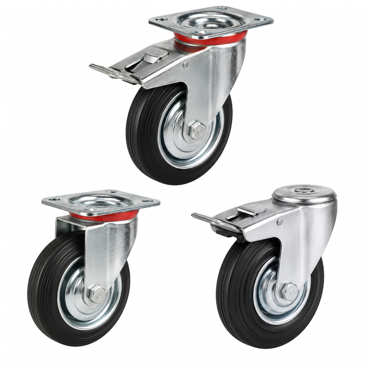 100mm rubber on steel light duty castor wheel with 60kg load capacity for smooth, quiet mobility
