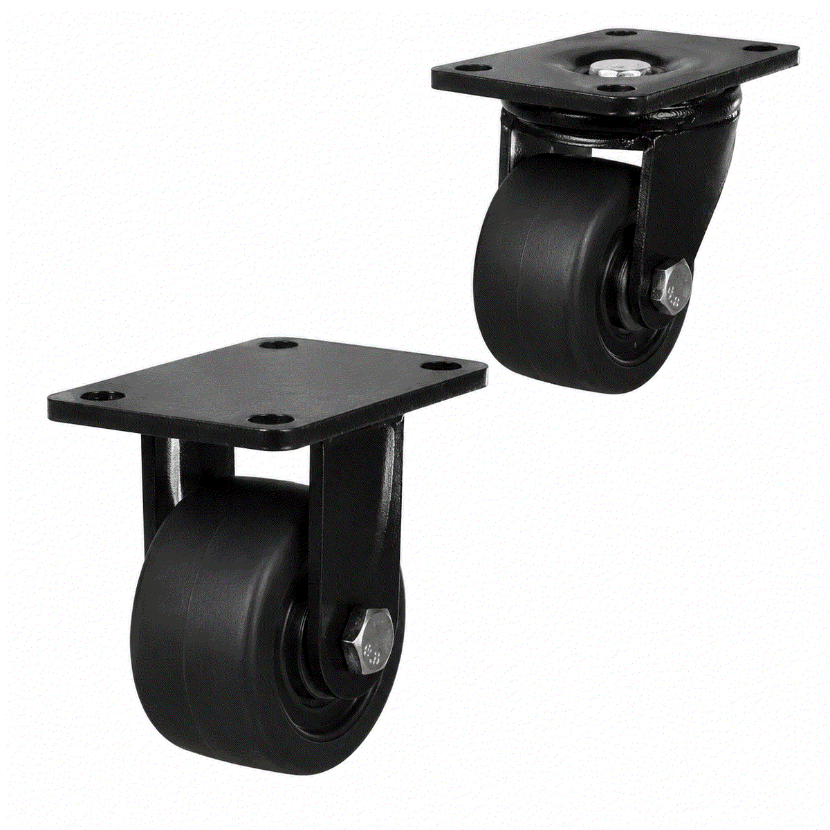 Heavy Duty Low Level Castors with 75mm nylon wheel supporting 400kg load for industrial use