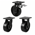 Heavy duty cast iron castors with 100-200mm wheels supporting 450-500kg load for industrial use