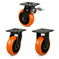 Heavy duty castors with 100-200mm polyurethane tread on cast iron wheels for 350-500kg load industrial use