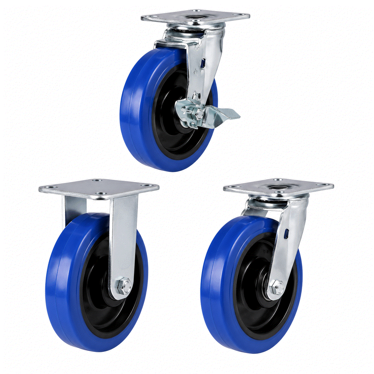 Heavy duty castors with non-marking rubber tyres on nylon wheels, 100-200mm, 450-500kg load capacity for industrial use