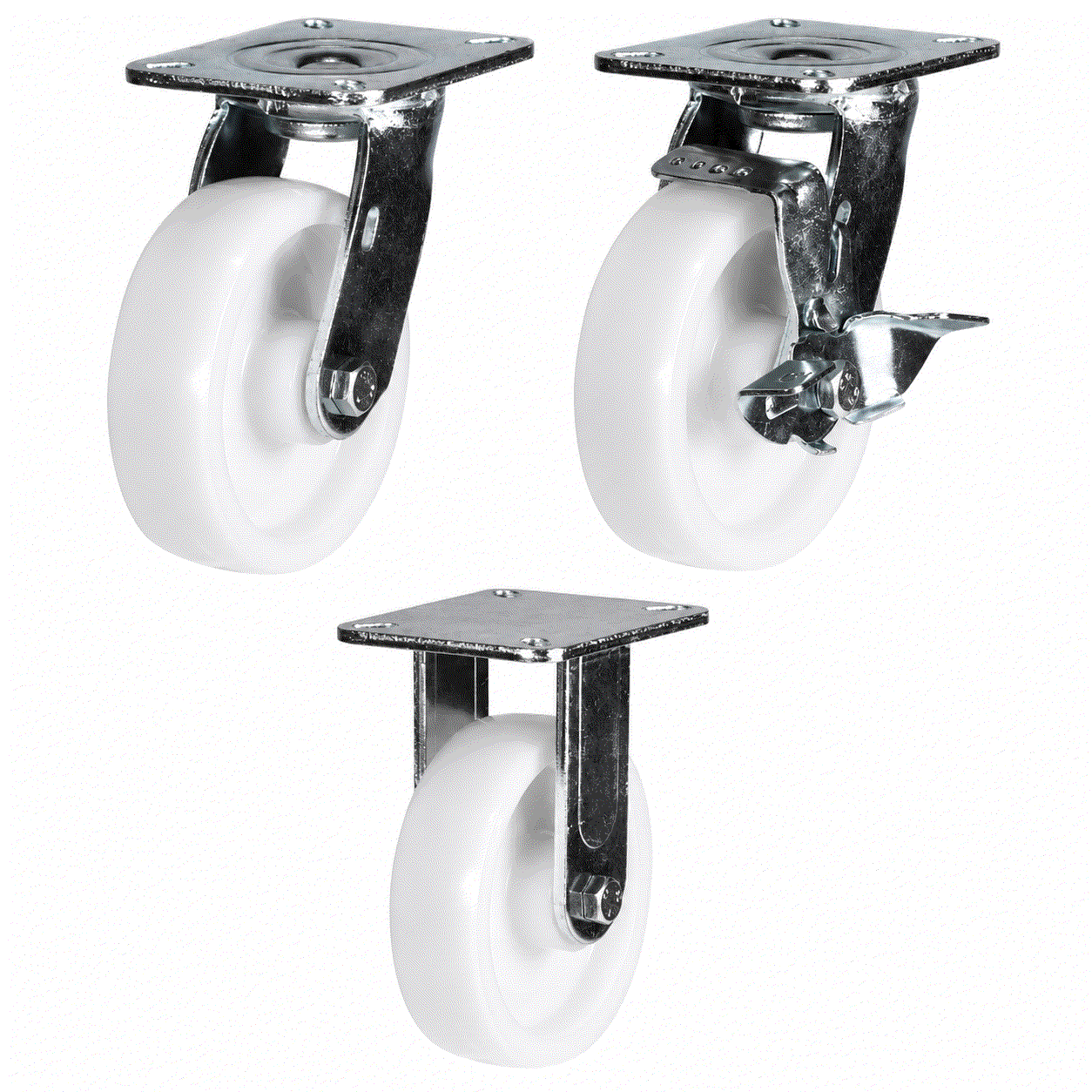 Heavy duty castors with 100-200mm nylon wheels and 450-500kg load capacity for industrial use