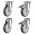 Light duty non-marking castors with ball bearings, 100-150mm wheels, for 90-130kg load capacity, ideal for smooth, floor-friendly industrial use