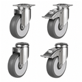 Light duty non-marking castors with plastic centre, 100-125mm wheels, 70-90kg load capacity for smooth, floor-friendly mobility
