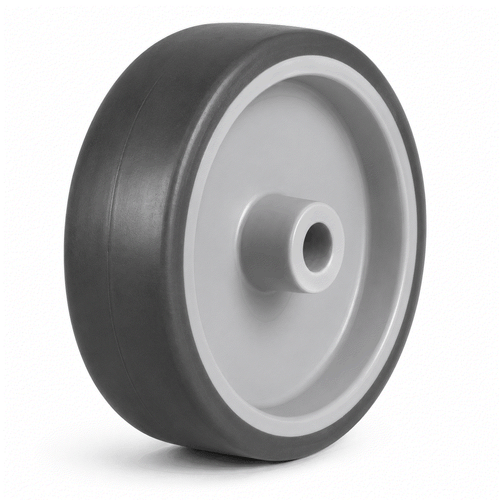 Grey non-marking rubber castor wheel with nylon centre for smooth, quiet, floor-protecting operation