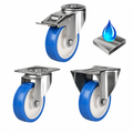 Stainless steel castors with polyurethane nylon wheels, corrosion-resistant, 80-200mm diameter, 100-250kg load capacity for industrial and hygienic applications