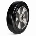 Black elastic rubber tyre on lightweight aluminium wheel for heavy-duty industrial use with high load capacity and smooth operation