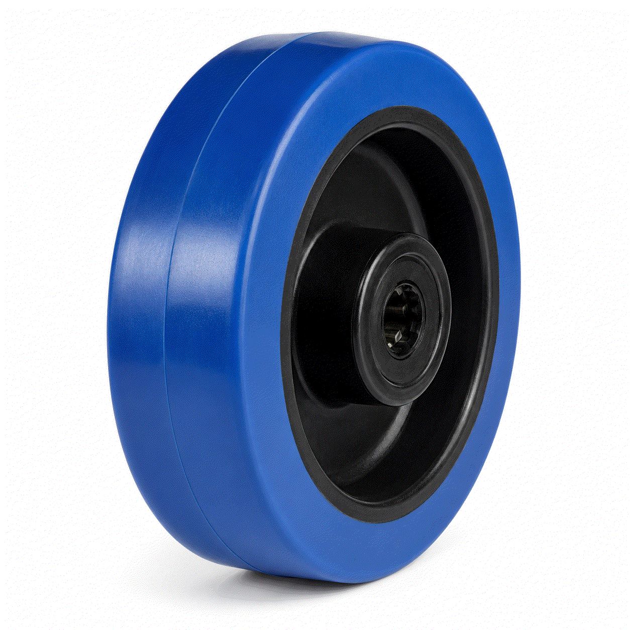 Blue Elastic Non-Marking Rubber Wheels in various sizes for heavy load and floor protection