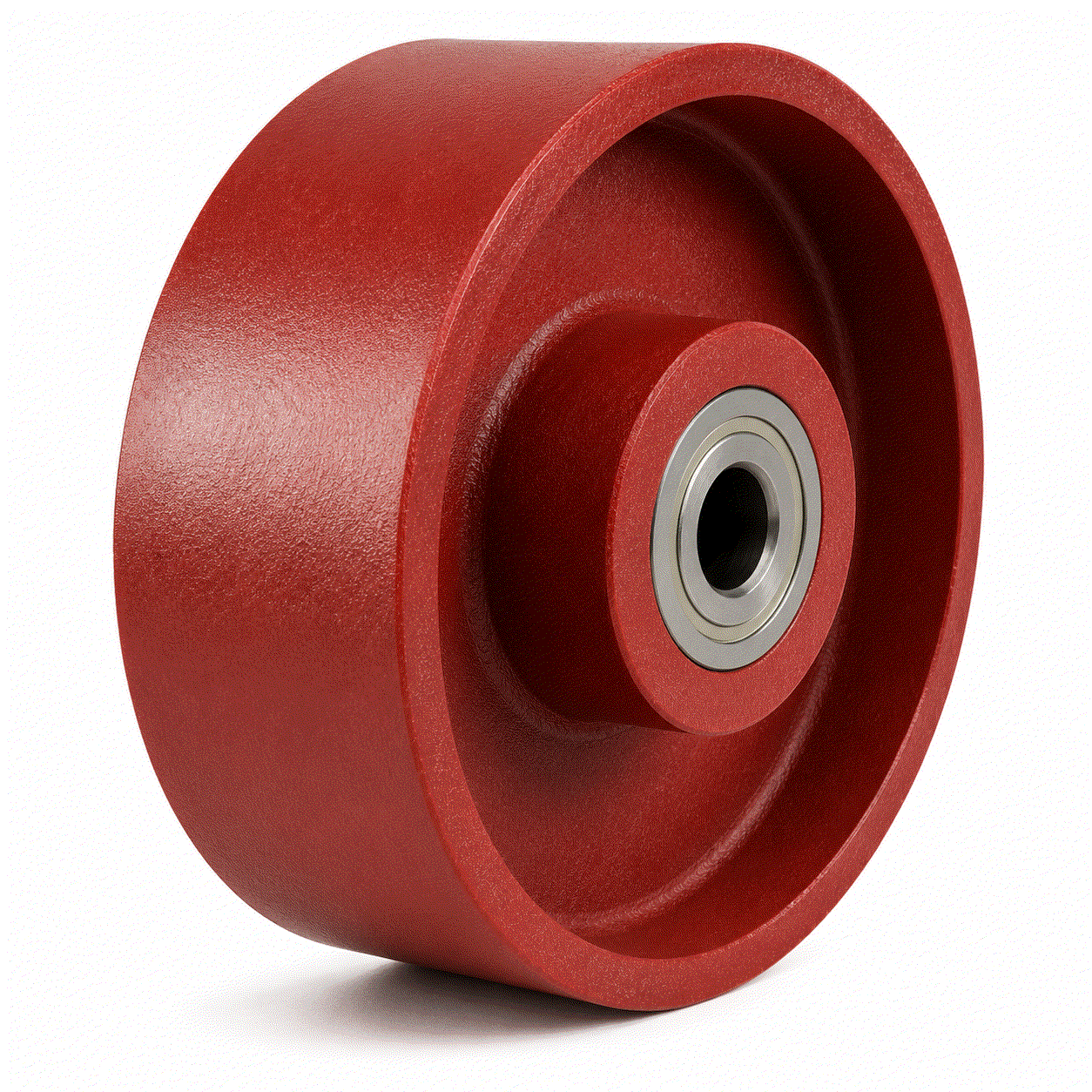 Heavy-duty cast iron castor wheel with polyurethane tread and roller bearing for industrial load capacity