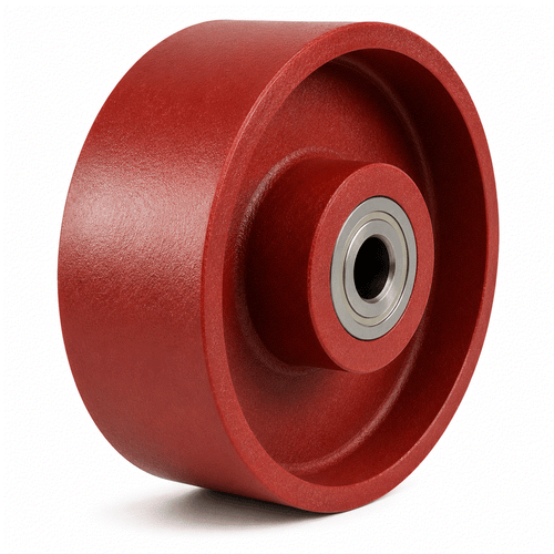 Heavy-duty cast iron castor wheel with polyurethane tread and roller bearing for industrial load capacity