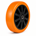 Polyurethane on nylon castor wheels with ball journal bearings, 100-200mm diameter, heavy-duty load capacity 250-600kg, durable industrial material handling wheels